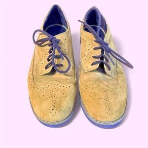 Ralph Lauren Tan Suede Oxfords with Purple Interior